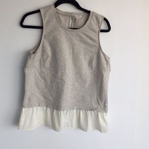 JCrew Factory grey/cream peplum sleeveless shirt.
